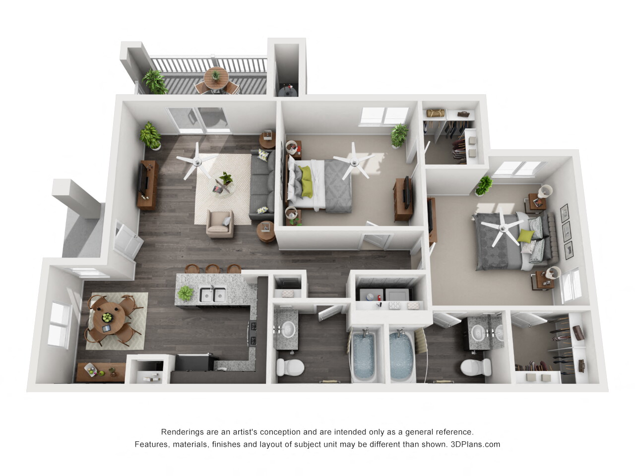 Floor plan for 2 beds, 2 baths, 1180 sqft